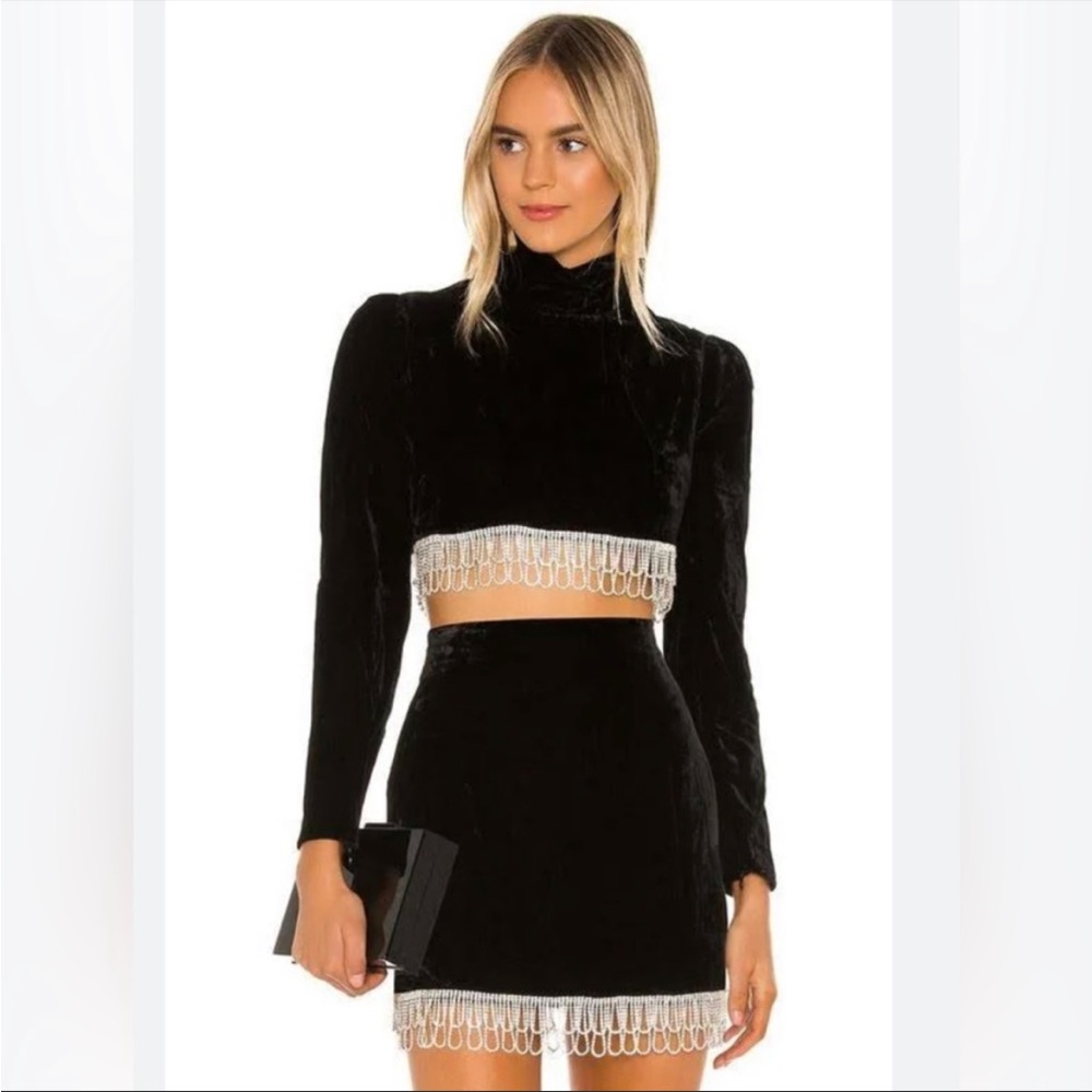 Revolve Camila Coelho Aliah black cropped turtleneck rhinestone trim small
